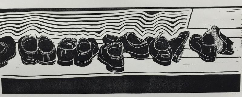 Shoes linocut by Mark Harris, priest associate at St. Peter’s. SUBMITTED ARTWORK
